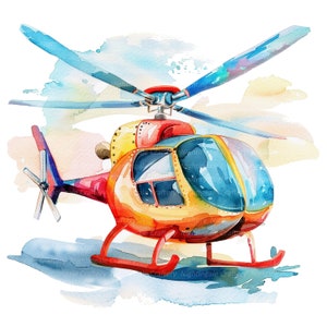 10 imágenes prediseñadas de helicóptero de dibujos animados, helicóptero de acuarela, imágenes prediseñadas de acuarela imprimibles, JPG de alta calidad, descarga digital, artesanía de papel, diario basura