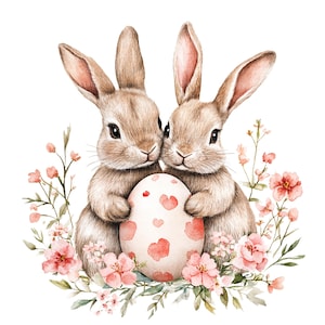 14 Easter Bunnies And Egg Clipart, Easter Clipart, Printable Watercolor clipart, High Quality JPGs, Digital download, Paper craft, journal