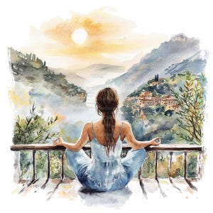 12 Clipart di meditazione, yoga, clipart di preghiera, clipart acquerello stampabile, JPG di alta qualità, download digitale, artigianato di carta, diario spazzatura