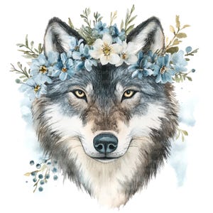 10 Floral Wolf Clipart, Tribal Wolf Print, Printable Watercolor clipart, High Quality JPGs, Digital download, Paper crafts, junk journals