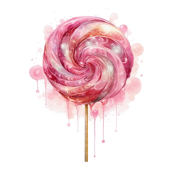 9 rosa Lollypop Clipart, entzückende Lollipop, druckbare Aquarell Clipart, hochwertige JPGs, digitaler Download, Papiermodell, Junk Journal