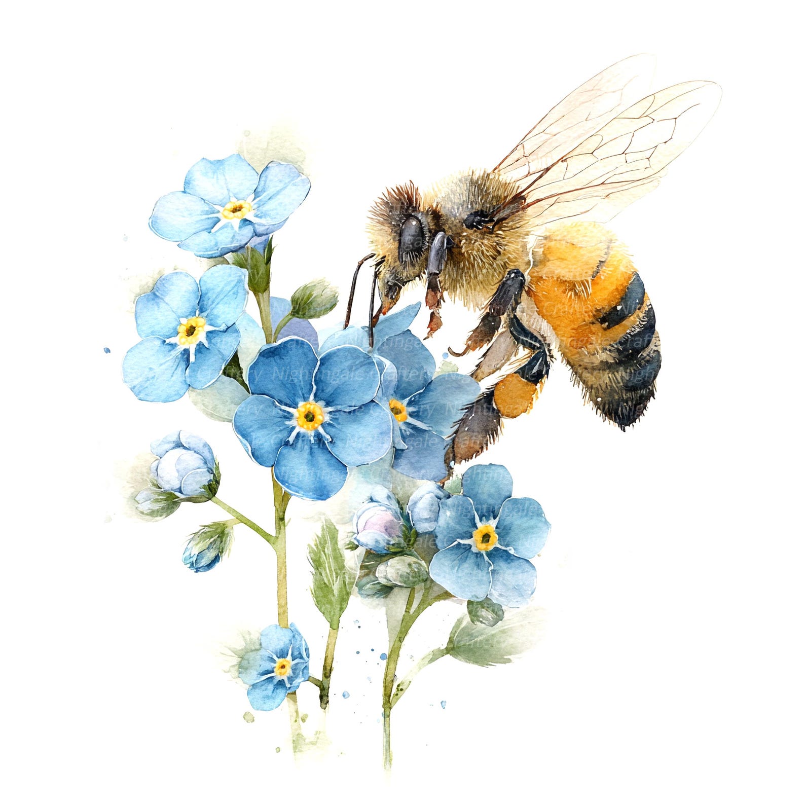 16 Bees in Flowers Clipart, Floral Bee Clipart, Printable Watercolor ...