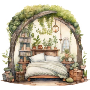 10 Fairy Bedroom Clipart, Printable Watercolor clipart, High Quality JPGs, Digital download, High Resolution, Paper craft, junk journals