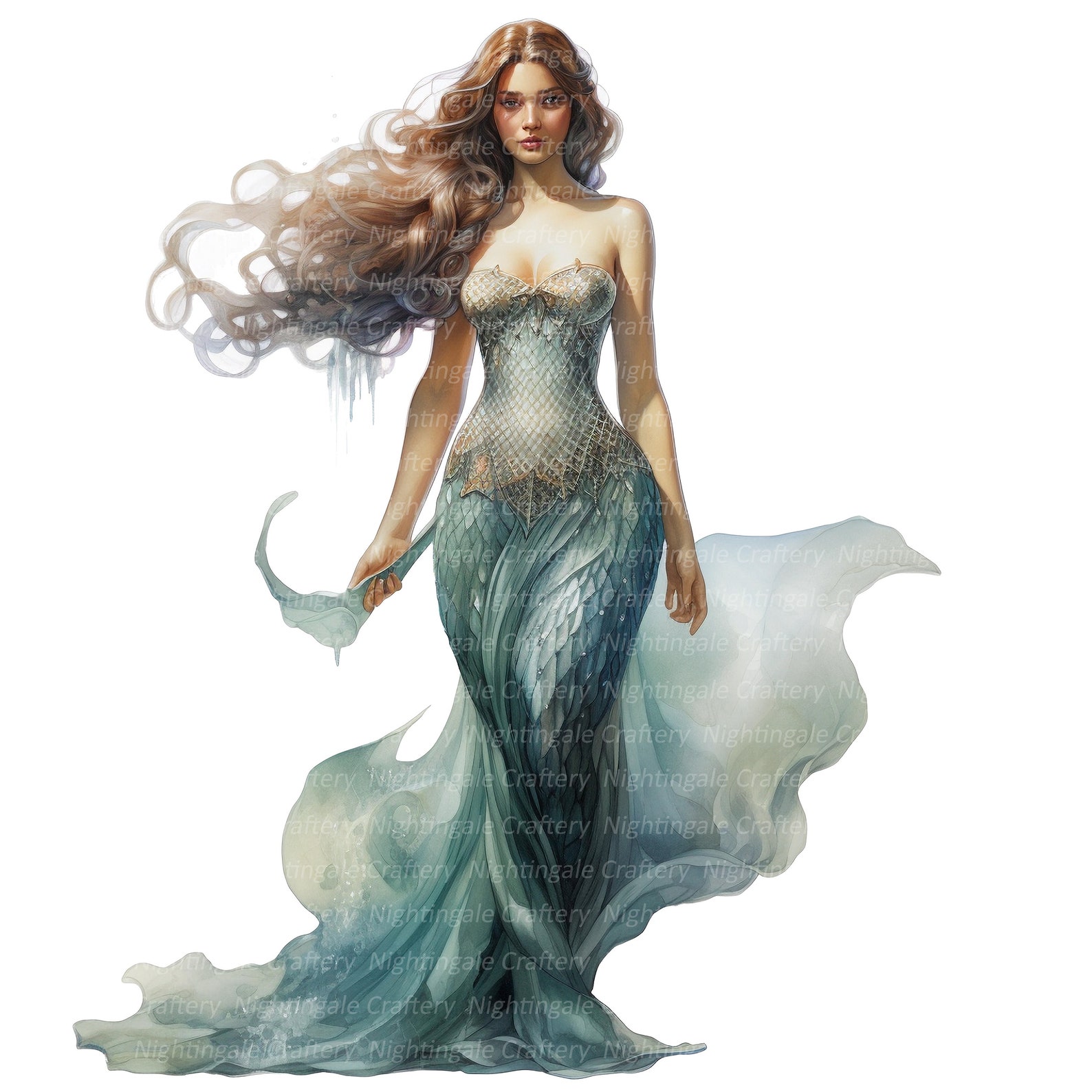 10 Mermaid Clipart, Mermaid Style Fashion, Printable Watercolor Clipart ...
