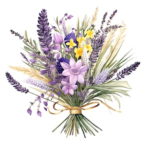 12 Lavender Bouquet Clipart, Lavender Print, Printable Watercolor clipart, 12 High Quality JPGs, Digital download, Paper craft, junk journal