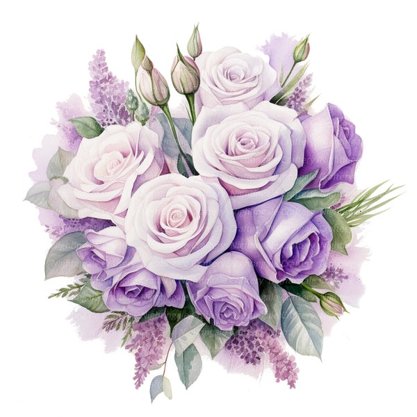 10 Lilac Lavender Bouquet Clipart, Lavender, Printable Watercolor clipart, High Quality JPGs, Digital download, Paper craft, junk journals
