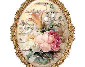 14 Victorian Cameo Clipart, Floral Brooch Digital Clipart