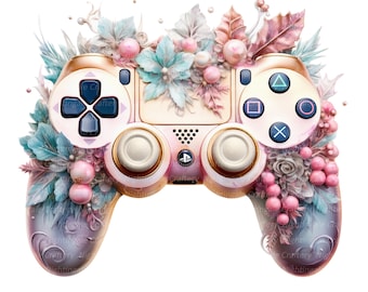 10 Watercolor Game Controller Clipart, Floral Controller, Printable Watercolor clipart, High Quality JPG, Digital download, Paper craft