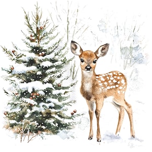 13 imágenes prediseñadas de ciervos navideños, ciervos de dibujos animados, imágenes prediseñadas de acuarela imprimibles, archivos JPG de alta calidad, descarga digital, manualidades de papel, diario basura