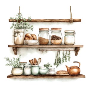 16 Bauernhaus Wandkunst, Küchenwandkunst, rustikale, druckbare Aquarell Clipart, hochwertige JPGs, digitaler Download, Papiermodell, Journal