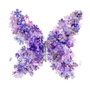 12 Imágenes prediseñadas de mariposa lila, mariposa floral, imágenes prediseñadas de acuarela imprimible, JPG de alta calidad, descarga digital, artesanía de papel, diario basura