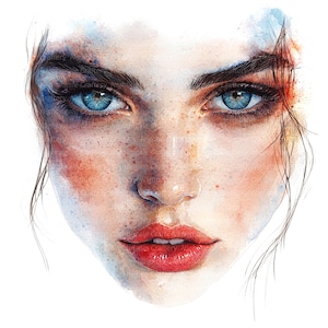 14 Woman Face Clipart Set 2, Asian African Face, Printable Watercolor clipart, High Quality JPGs, Digital download, Paper craft, journals