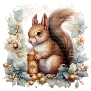 10 Stylized Christmas Squirrel Clipart, Printable Watercolor Clipart ...