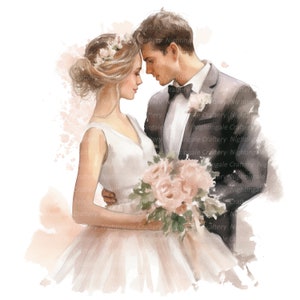 12 clipart di coppie di sposi, inviti di nozze, clipart acquerello stampabile, JPG di alta qualità, download digitale, creazione di carta, diario spazzatura