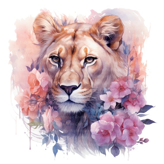 10 Floral Lion Clipart, Watercolor Lion, Printable Watercolor clipart, 12 High Quality JPGs, Digital download, High resolution, Paper crafts