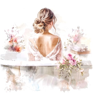 10 Clipart donna in bagno, bagno Shabby Chic, clipart acquerello stampabile, JPG di alta qualità, download digitale, artigianato con la carta, diario