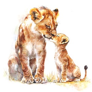 10 bébé Lion amour Clipart, petite maman lion, clipart aquarelle imprimable, fichiers JPG de haute qualité, téléchargement numérique, travaux manuels en papier, journal indésirable