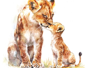 10 Baby Lion Love Clipart, Little Lion Mum, Printable Watercolor clipart, High Quality JPGs, Digital download, Paper crafts, junk journal