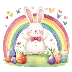 10 Easter Bunny Cartoon Clipart 2, Rainbow Clipart, Printable Watercolor clipart, High Quality JPGs, Digital download, Paper craft, journal