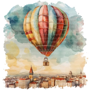 10 Hot Air Balloon Clipart, Vintage Air Balloon, Printable Watercolor clipart, High Quality JPG, Digital download, Paper craft, junk journal