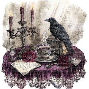 9 Victorian Midnight Tea Party, Clipart tazza da tè, Clipart acquerello stampabile, JPG di alta qualità, Download digitale, Carta artigianale, diario spazzatura
