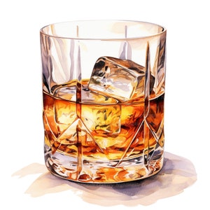 10 Whiskey Glasses Clipart, Whiskey and Ice Clipart, Printable Watercolor clipart, High Quality JPGs, Digital download, Paper crafts