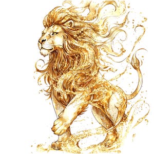8 Conjunto de clipart de leão dourado 2, leão em aquarela, clipart em aquarela para impressão, JPGs de alta qualidade, download digital, artesanato em papel, diário de lixo