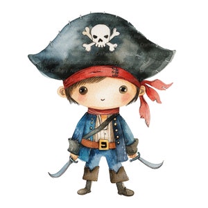 12 cliparts pirates de dessin animé, impression pirates mignons, clipart aquarelle imprimable, JPG de haute qualité, téléchargement numérique, créations en papier, journal indésirable image 10