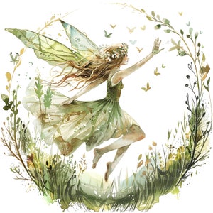 10 Forest Fairy clipart, Floral Fairy print, afdrukbare aquarel clipart, hoge kwaliteit jpg's, digitale download, Paper Craft, junk journal