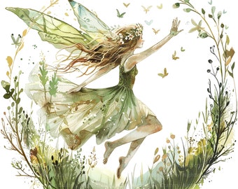 10 Forest Fairy Clipart, Floral Fairy Print, Printable Watercolor clipart, High Quality JPGs, Digital download, Paper craft, junk journal