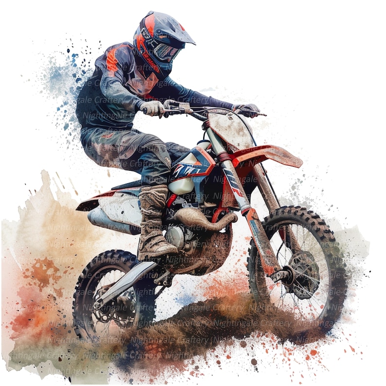 12 Dirt Bike Clipart, Motocross Clipart, Motorcycle, Printable Watercolor clipart, High Quality PNGs, Digital download, Paper craft, journal image 5