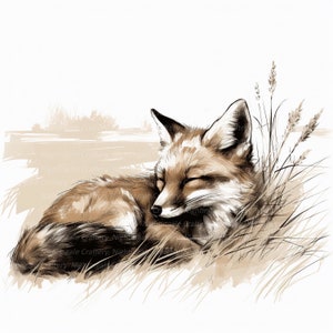 10 Fox Sleeping Clipart, Sepia Filter Clipart, Printable Watercolor clipart, High Quality JPGs, Digital download, Paper craft, junk journals