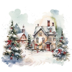 12 Weihnachten Haus Clipart, Weihnachtskarte Kunst, druckbare Aquarell Clipart, hochwertige PNGs, digitaler Download, Papiermodell, Junk Journal