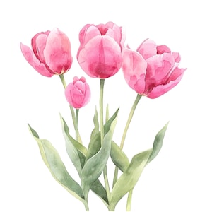 9 Frühlingsblumen Clipart, Muttertagskarte, Tulpen, druckbare Aquarell Clipart, hochwertige JPGs, digitaler Download, Papiermodell, Journal