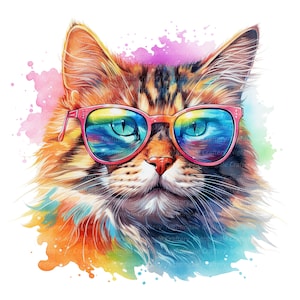10 Cool Cats, Disco Cats Clipart, Kitten, Printable Watercolor clipart, High Quality JPGs, Digital download, Paper craft, junk journals
