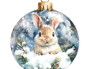 8 Bunny Bauble Clipart, Christmas Bauble Clipart, Printable Watercolor clipart, High Quality JPGs, Digital download, Paper craft, journals