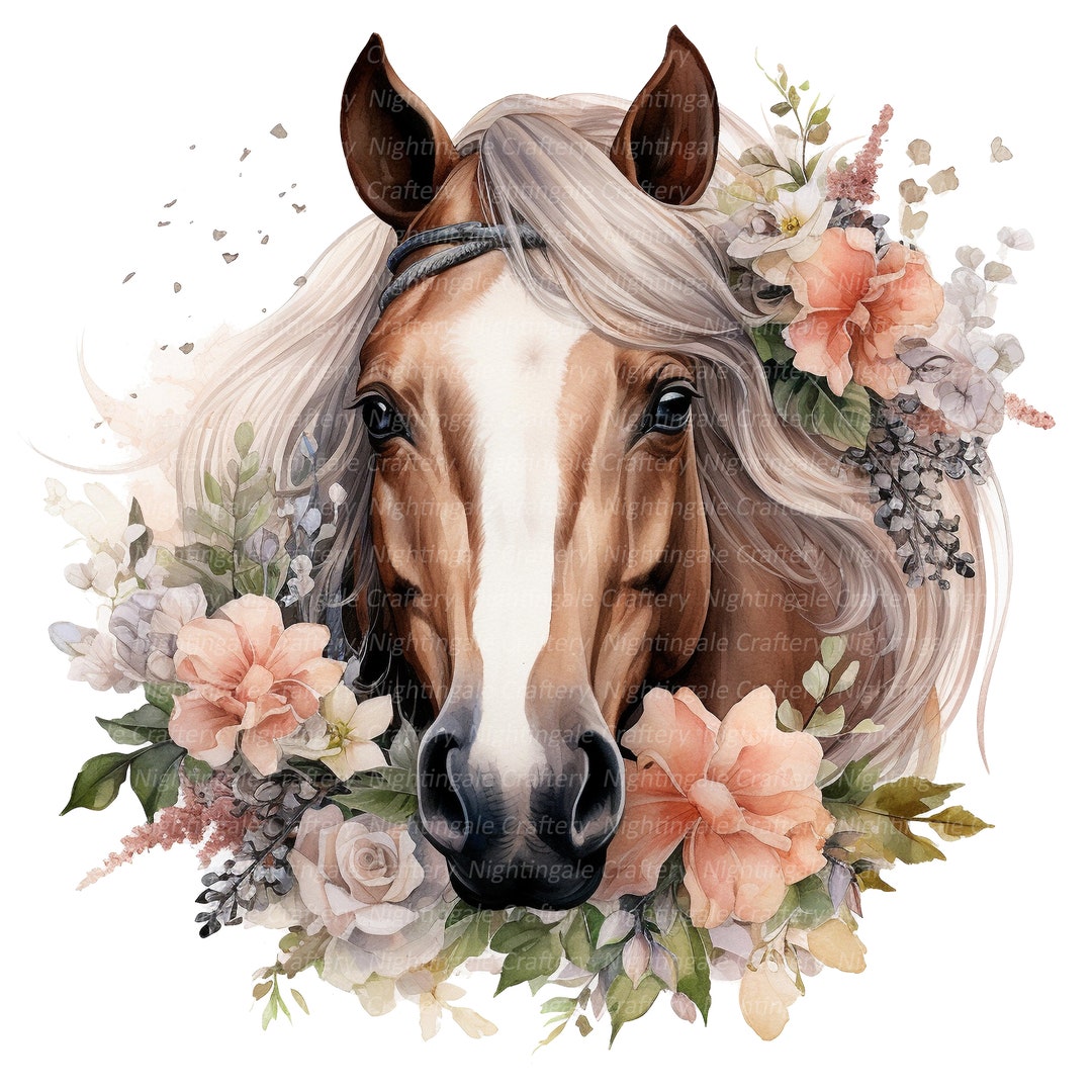 12 Floral Horses Clipart, Printable Watercolor Clipart, High Quality ...
