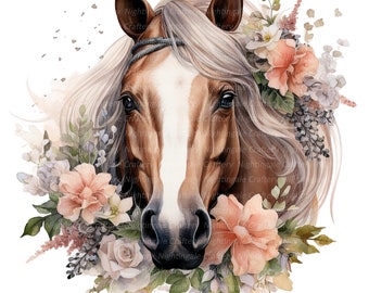 12 Floral Horses Clipart, Printable Watercolor clipart, High Quality PNG and JPGs, Digital download, Sublimation, junk journals, stickers