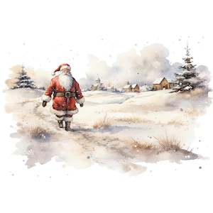 10 Weihnachten Weihnachtsmann Clipart Set 3, druckbare Aquarell Clipart, hochwertige JPG, digitaler Download, Papiermodell, Junk Journal