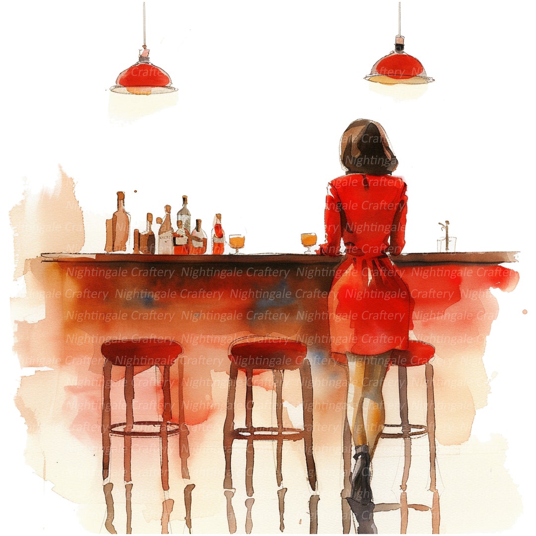 9 Woman in Bar Clipart Set 2, Elegant Woman, Printable Watercolor ...