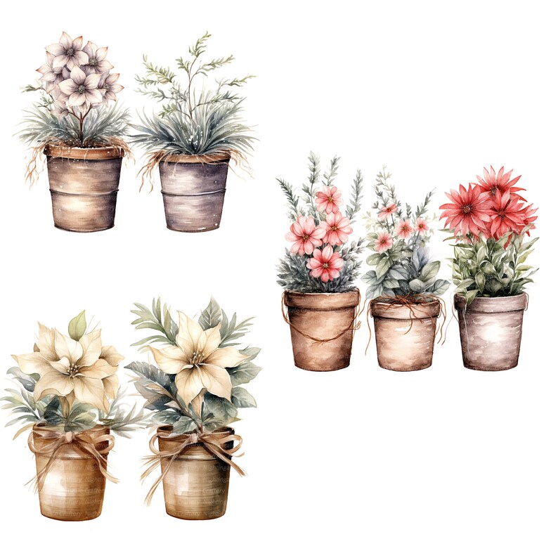 14 Rustic Flower Pots Clipart, Rustic Pots, Printable Watercolor clipart, High Quality JPGs, Digital download, Paper craft, junk journals image 9
