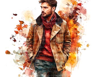 13 Elegant Man Clipart, Autumn Fashion Clipart, Printable Watercolor clipart, High Quality JPGs, Digital download, Paper craft, junk journal