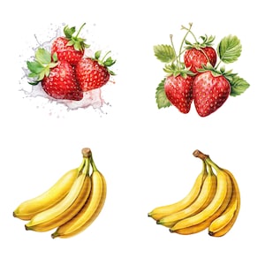 18 Clipart di frutta, immagini di frutta gustosa, clipart acquerello stampabile, JPG di alta qualità, download digitale, artigianato con la carta, diari spazzatura
