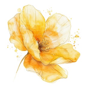 10 clipart di fiori astratti, fiore giallo, stampa di fiori, clipart acquerello stampabile, JPG di alta qualità, download digitale, artigianato di carta