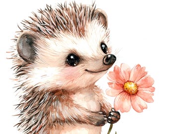 10 Hedgehog With Flower Clipart, Cute Hedgehog, Printable Watercolor clipart, High Quality PNGs, Digital download, Paper craft, sublimation