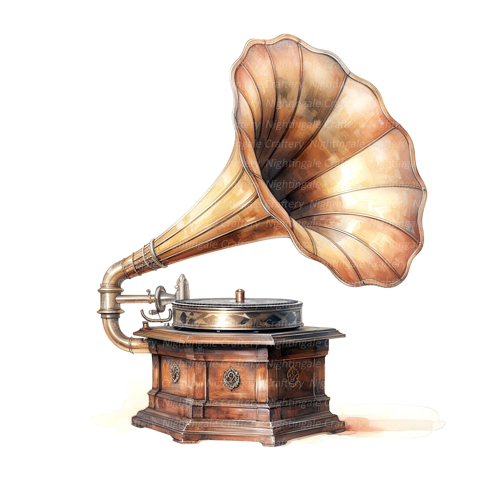 8 Vintage Gramophone Clipart, Phonograph, Printable Watercolor Clipart, High Quality JPG ...