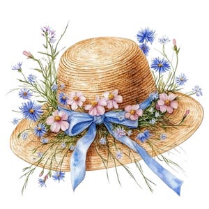 12 Clipart di cappelli floreali 2, cappello vintage, cappello da donna, clipart acquerello stampabile, JPG di alta qualità, download digitale, artigianato di carta, diario spazzatura