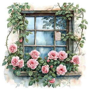 10 Floral Windows Clipart, Roses Windows Clipart, Floral Wall ...