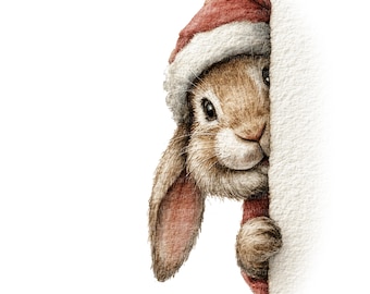 11 Peeking Bunny Clipart, Christmas Clipart, Printable Watercolor clipart, High Quality JPGs, Digital download, Paper craft, junk journal