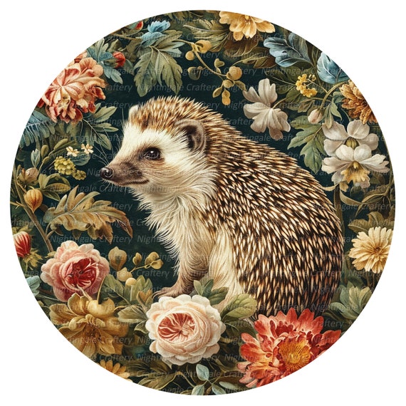8 Floral Hedgehog Clipart, Vintage Hedgehog Clipart, Printable Watercolor clipart, High Quality JPGs, Digital download, Paper craft, journal